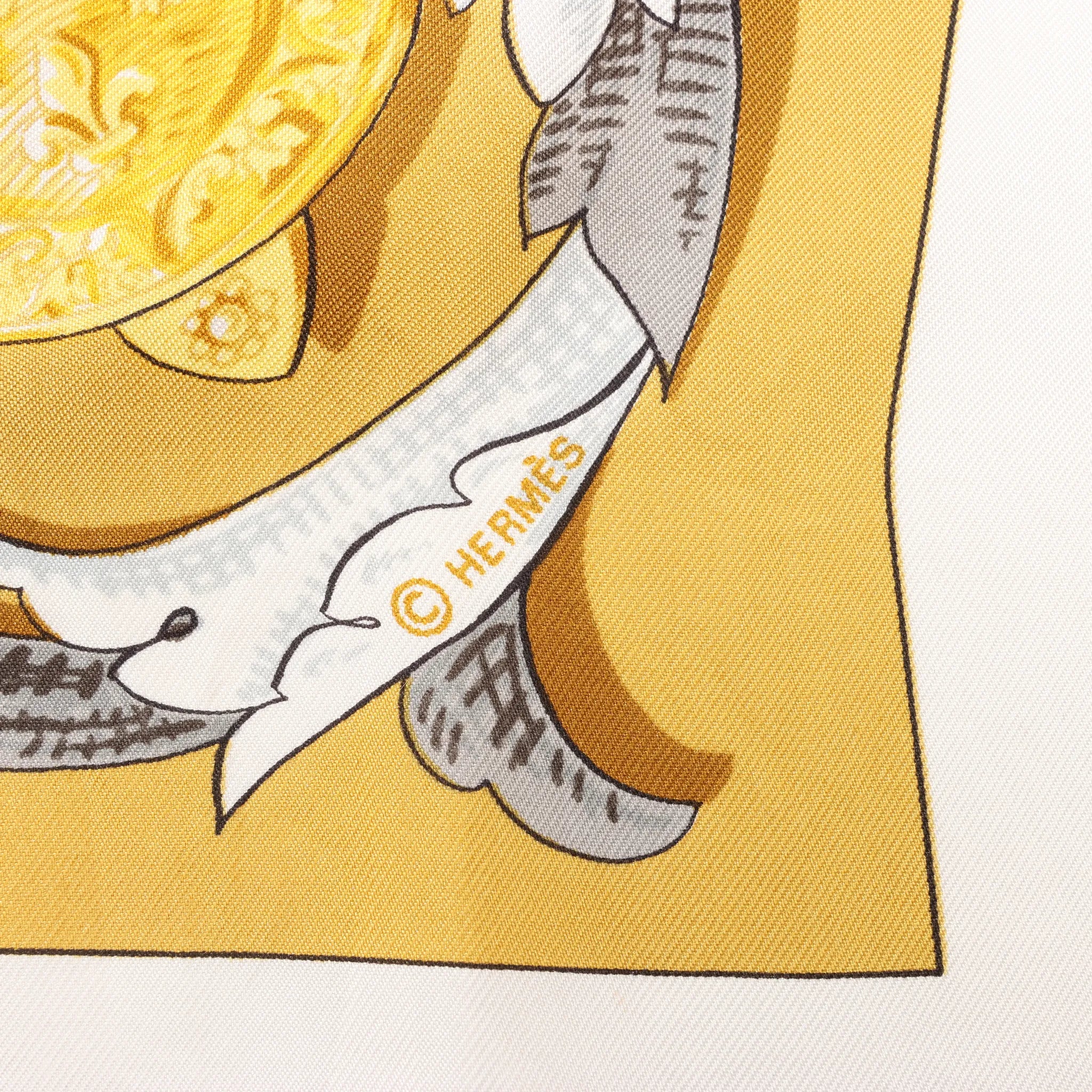 Hermes Carré 90 "LE MORS A LA CONETABLE" Silk handkerchief in Yellow