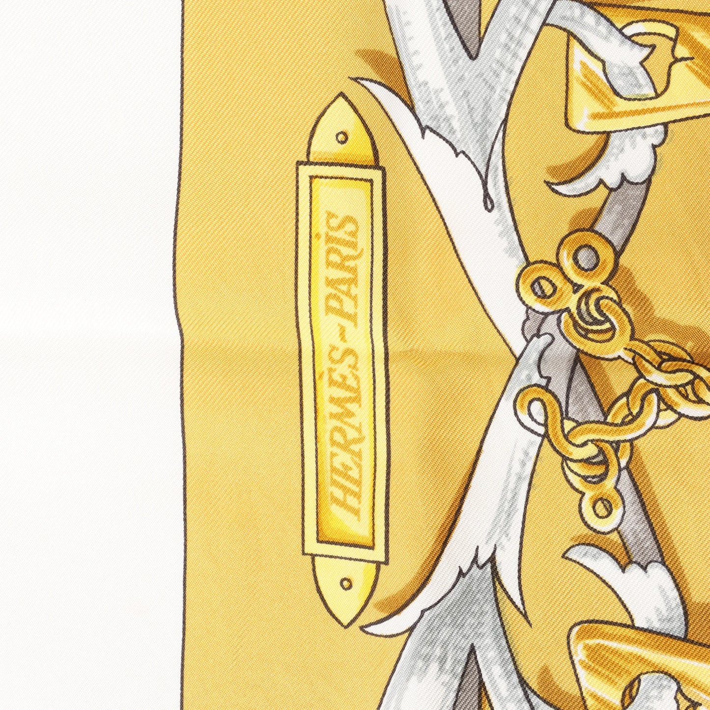 Hermes Carré 90 "LE MORS A LA CONETABLE" Silk handkerchief in Yellow