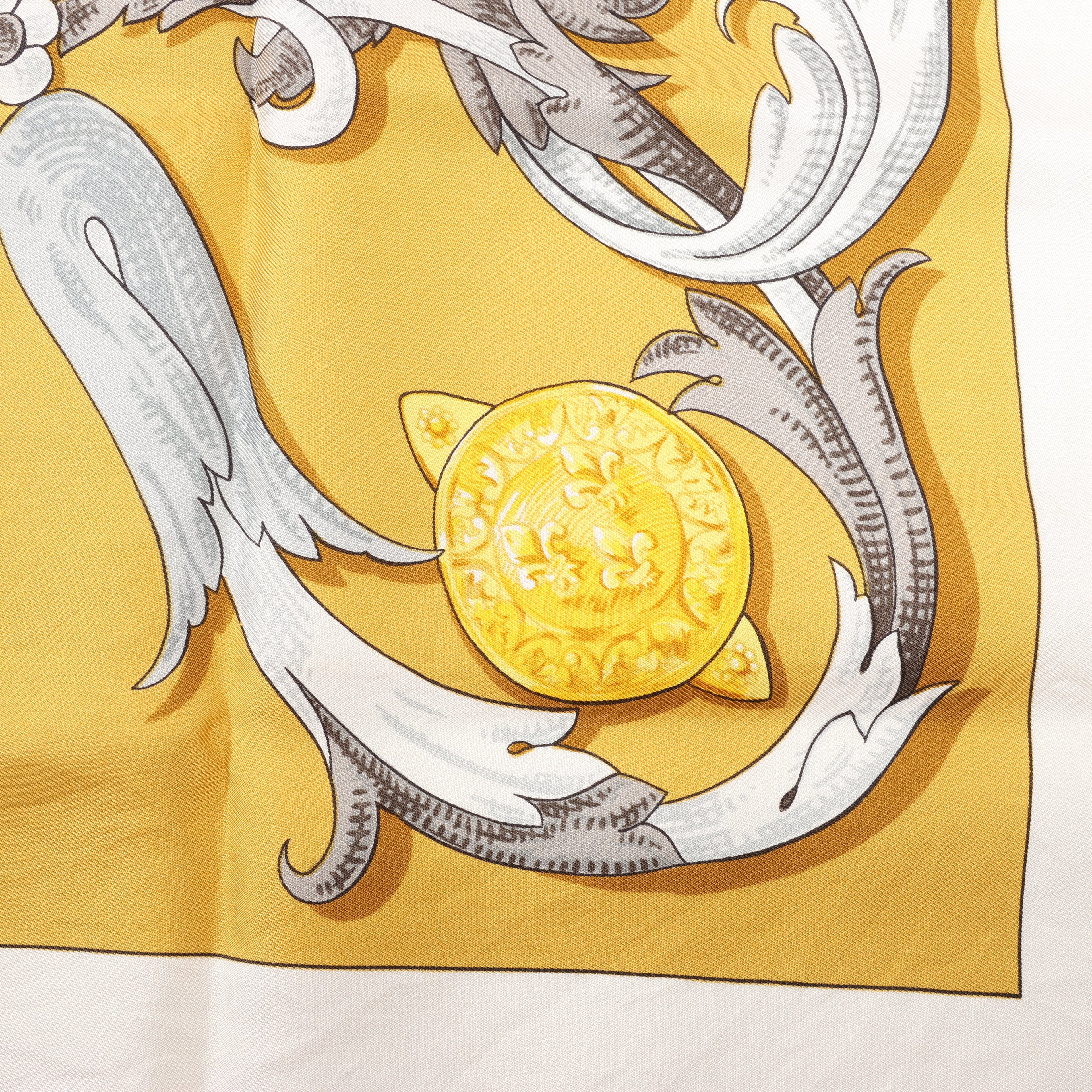 Hermes Carré 90 "LE MORS A LA CONETABLE" Silk handkerchief in Yellow