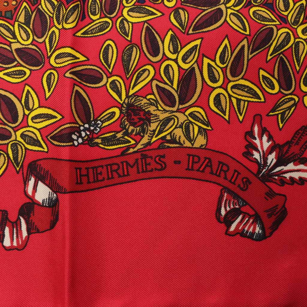 Hermès Carré 90 "LE PARADIS DU ROY" 100% Silk Scarf in Red