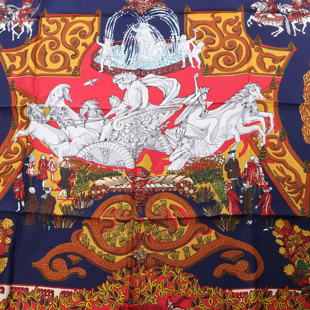 Hermès Carré 90 "LE PARADIS DU ROY" 100% Silk Scarf in Red