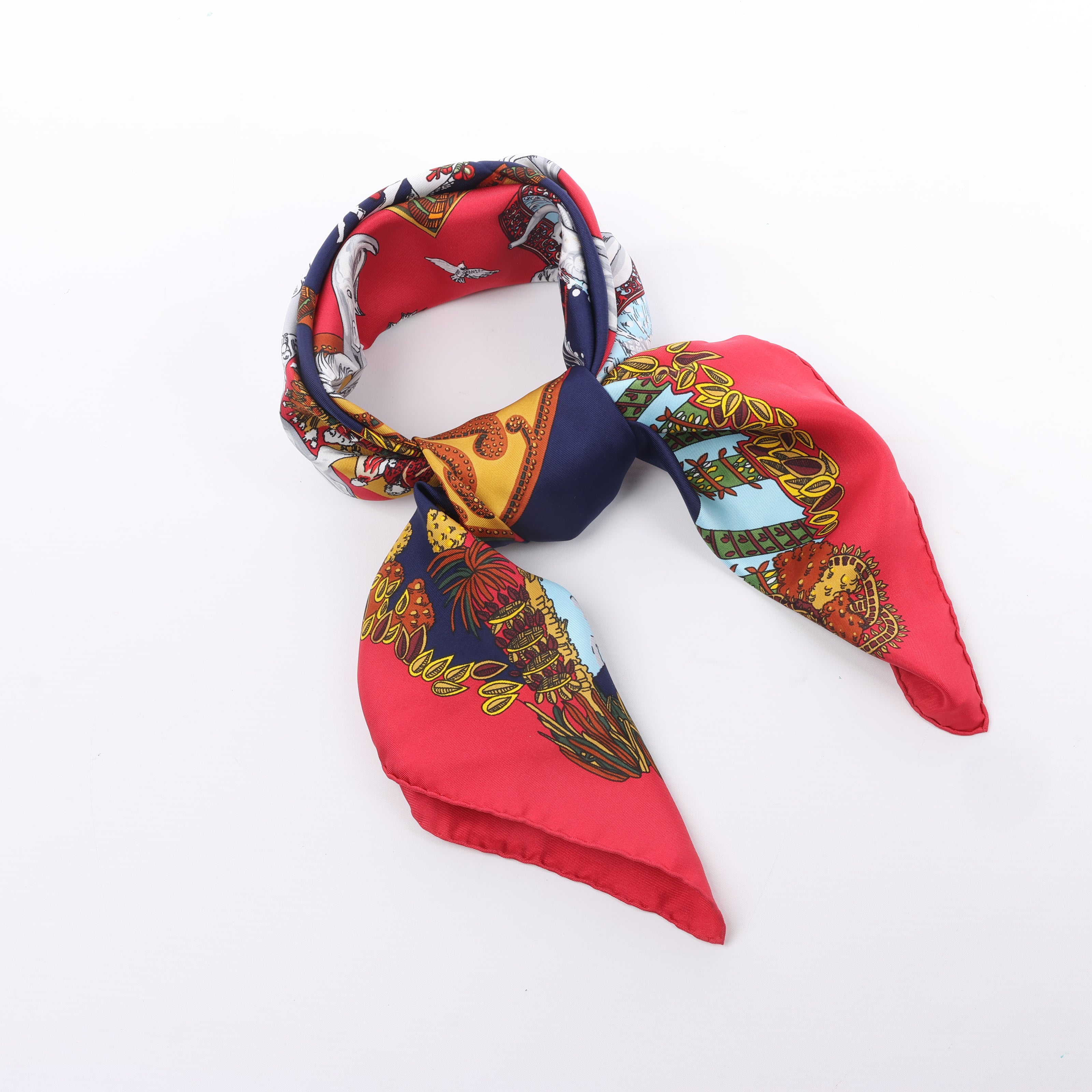 Hermès Carré 90 "LE PARADIS DU ROY" 100% Silk Scarf in Red