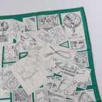 Hermès Carré 90 "LE PHILATELISTE DU FAUBOURG" Silk handkerchief in Green