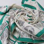 Hermès Carré 90 "LE PHILATELISTE DU FAUBOURG" Silk handkerchief in Green