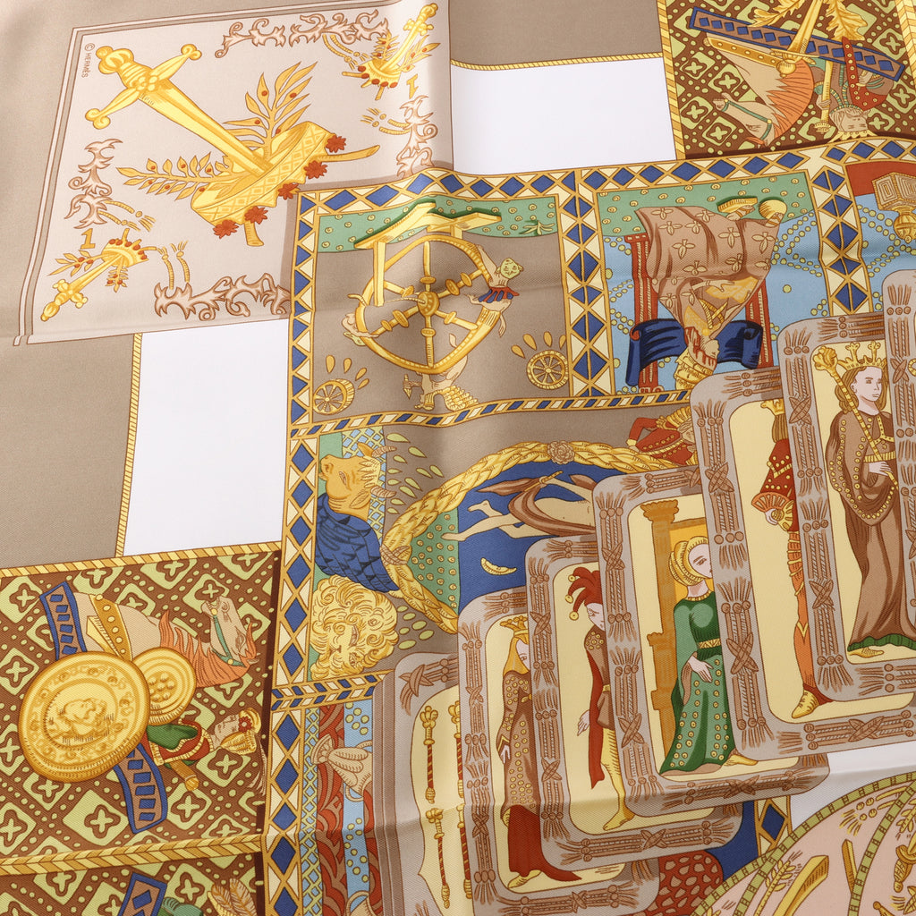 Hermès Carré 90 "LE TAROT" Silk handkerchief in Beige