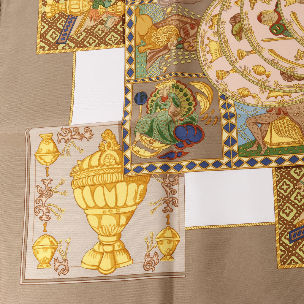 Hermès Carré 90 "LE TAROT" Silk handkerchief in Beige