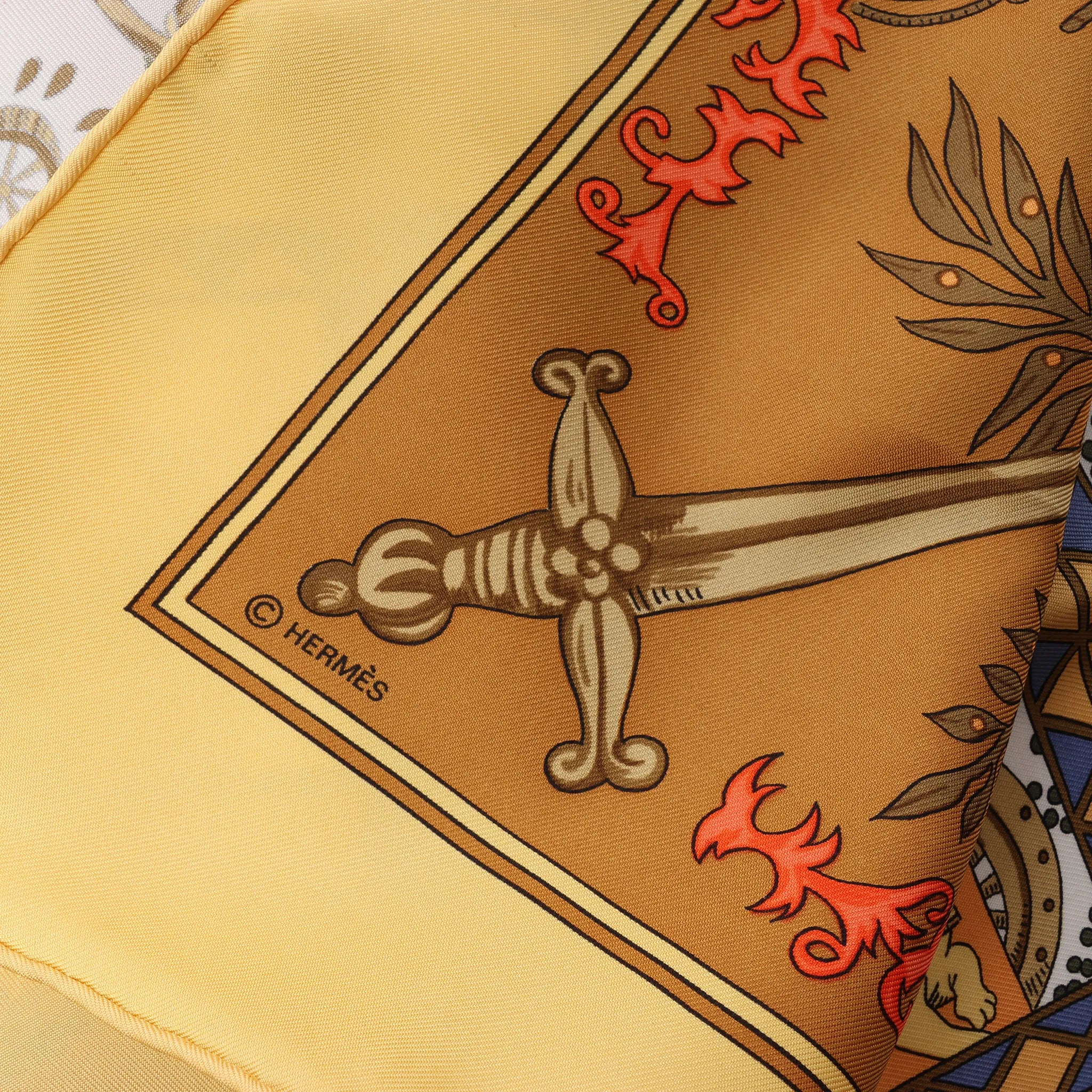 Hermès Carré 90 "LE TAROT" Silk handkerchief in Yellow
