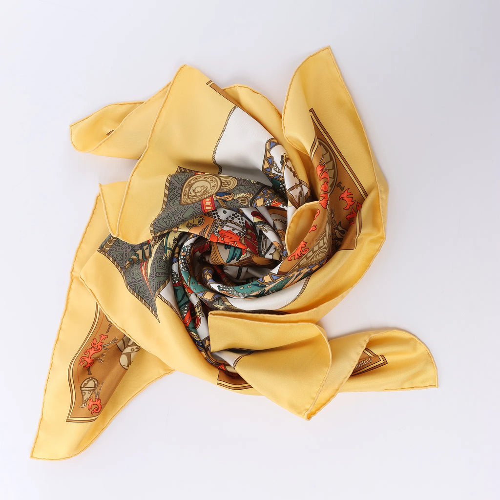 Hermès Carré 90 "LE TAROT" Silk handkerchief in Yellow