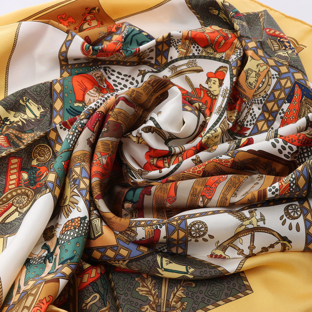 Hermès Carré 90 "LE TAROT" Silk handkerchief in Yellow