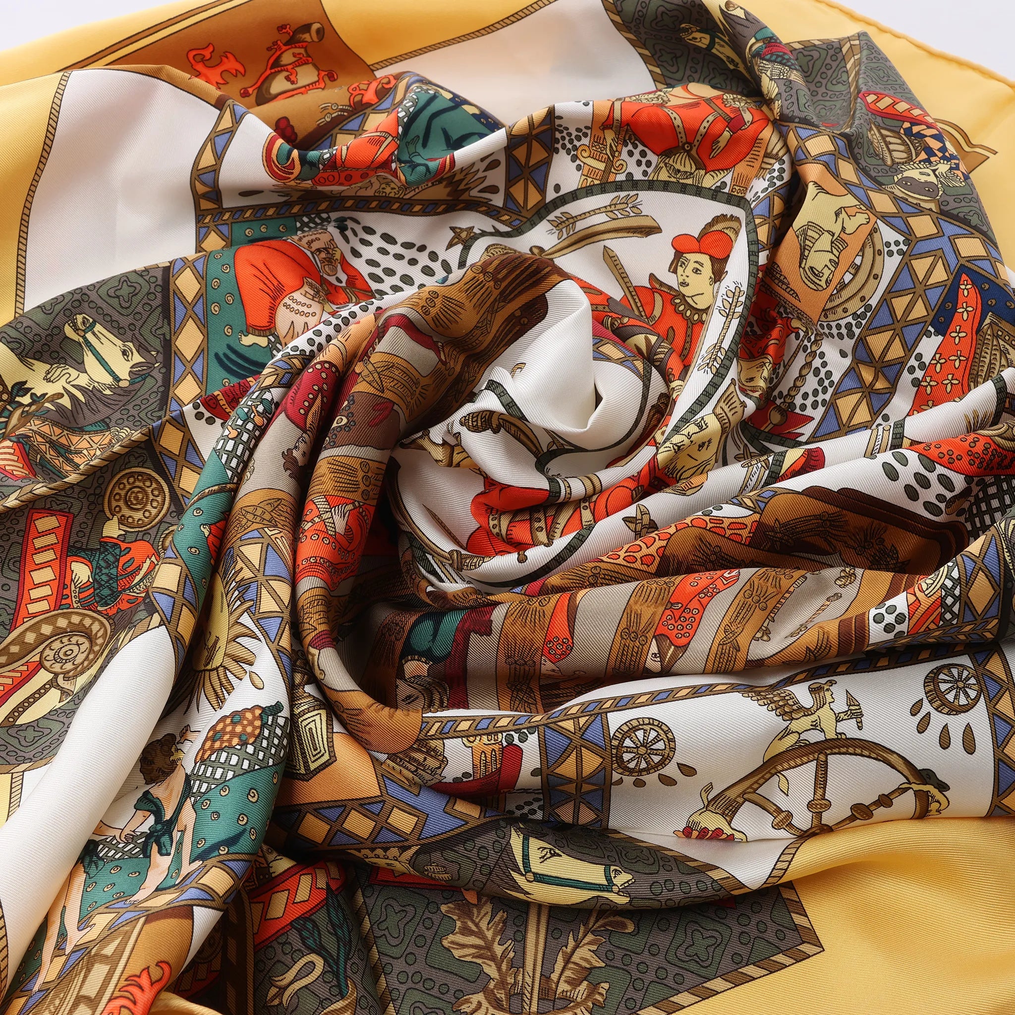 Hermès Carré 90 "LE TAROT" Silk handkerchief in Yellow