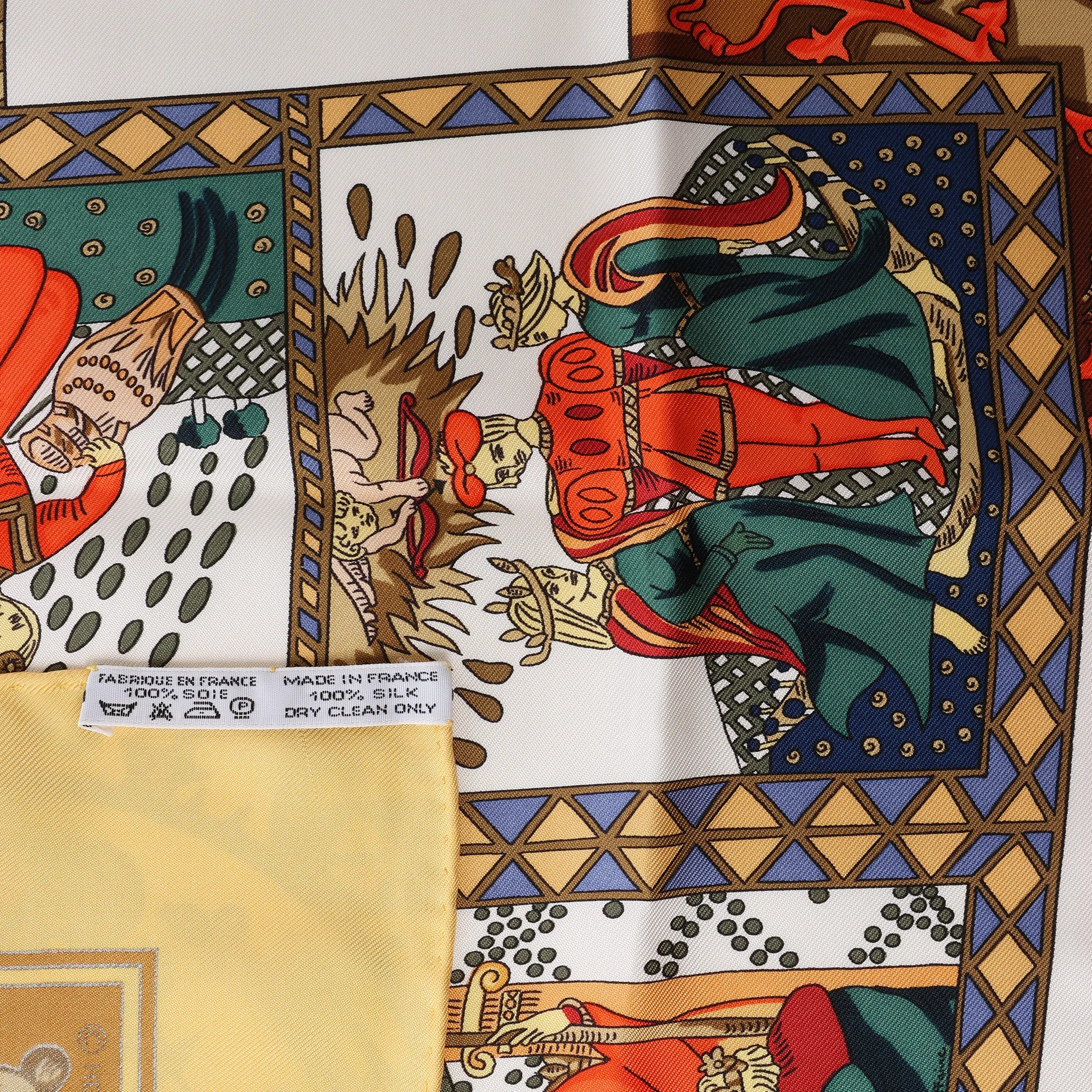 Hermès Carré 90 "LE TAROT" Silk handkerchief in Yellow