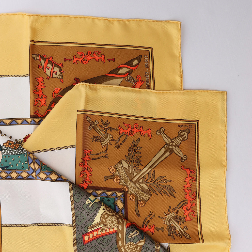 Hermès Carré 90 "LE TAROT" Silk handkerchief in Yellow