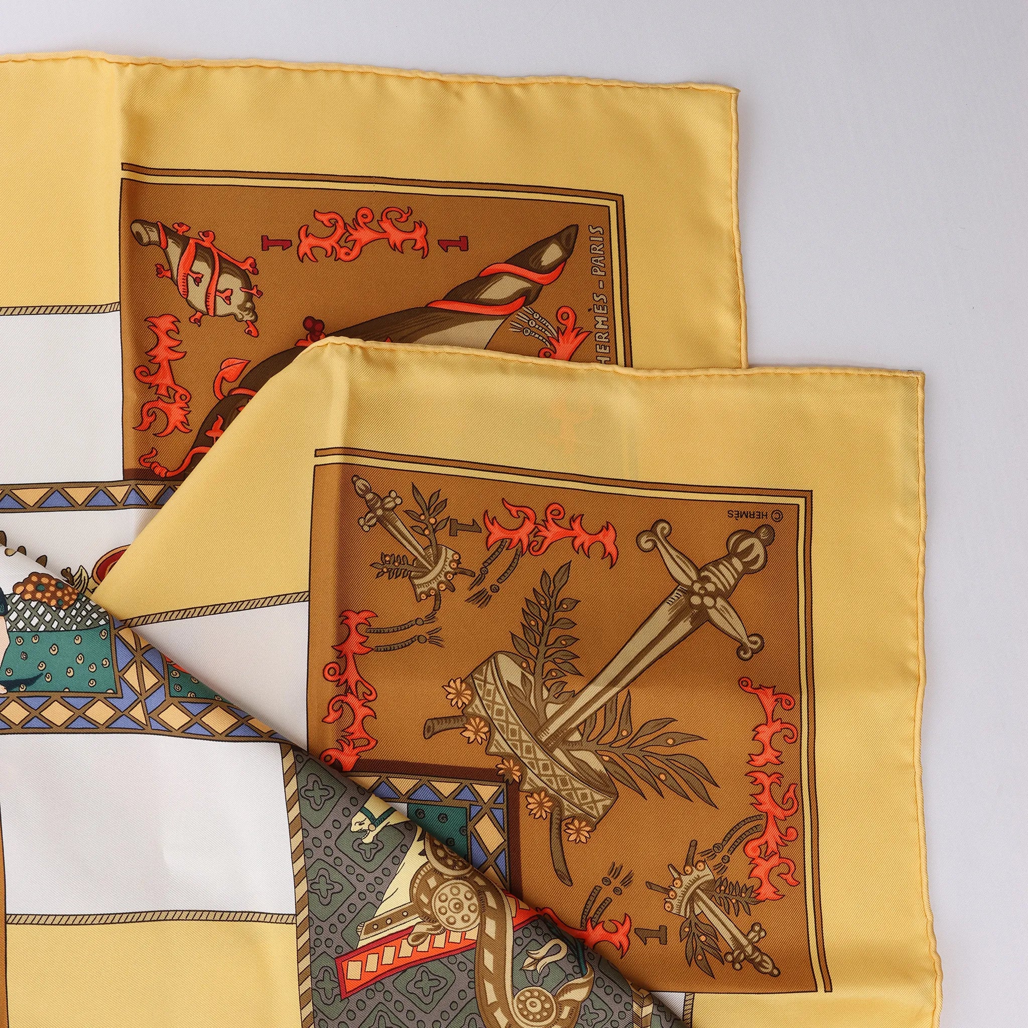 Hermès Carré 90 "LE TAROT" Silk handkerchief in Yellow