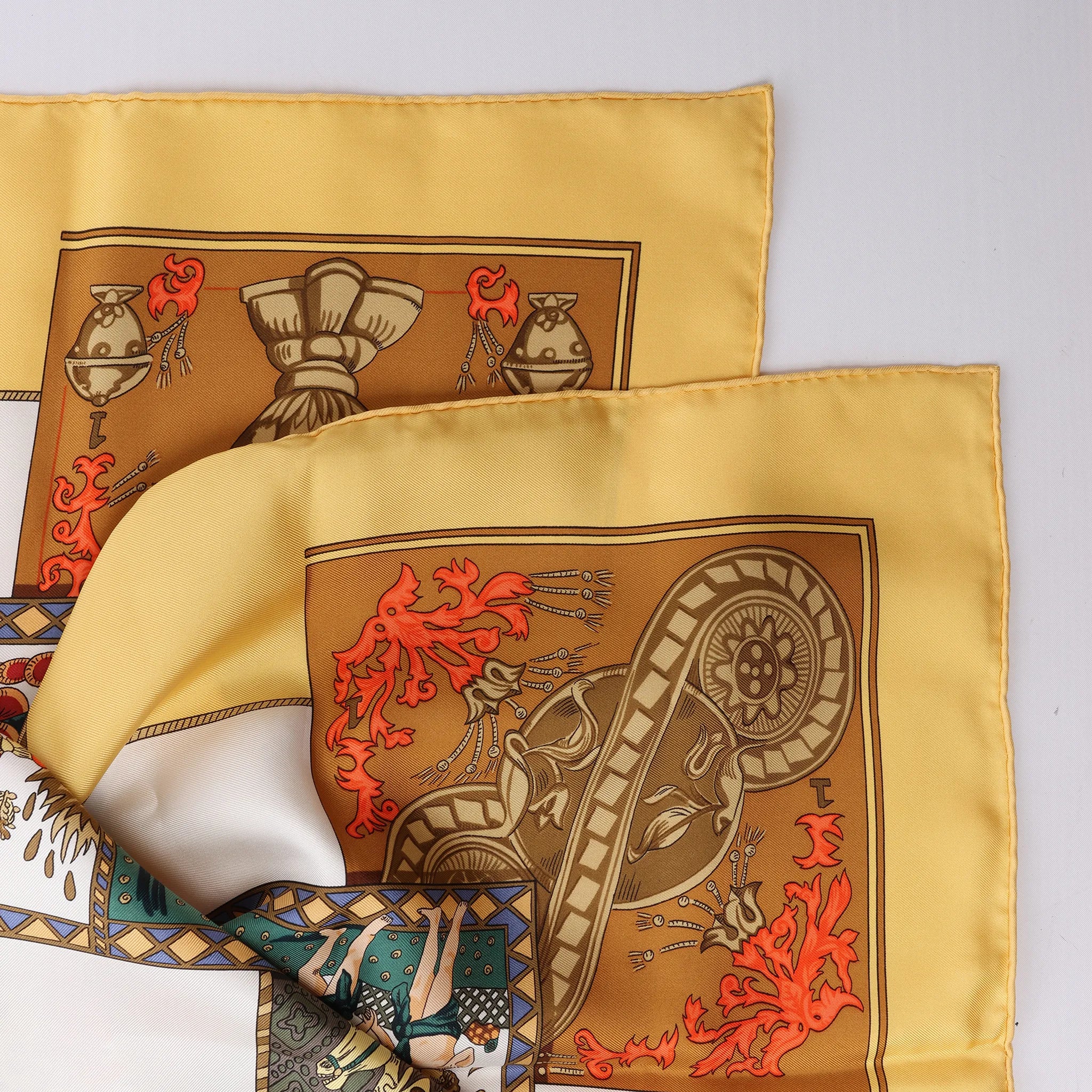 Hermès Carré 90 "LE TAROT" Silk handkerchief in Yellow