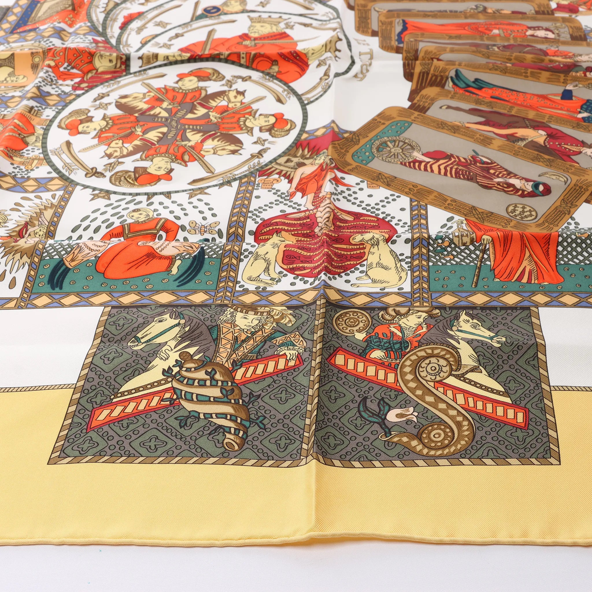 Hermès Carré 90 "LE TAROT" Silk handkerchief in Yellow
