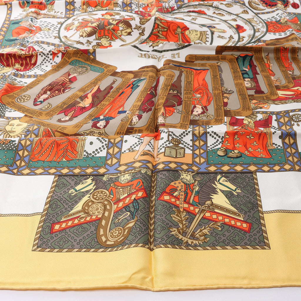 Hermès Carré 90 "LE TAROT" Silk handkerchief in Yellow
