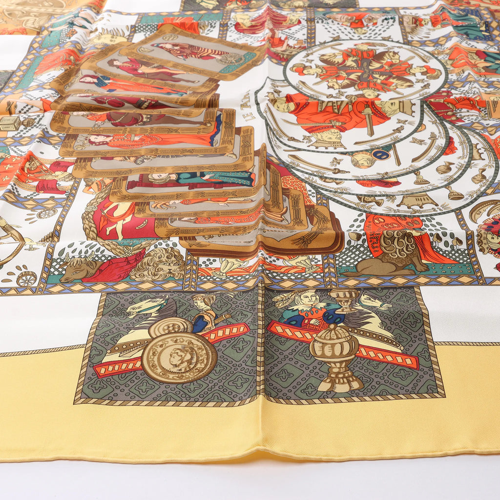 Hermès Carré 90 "LE TAROT" Silk handkerchief in Yellow