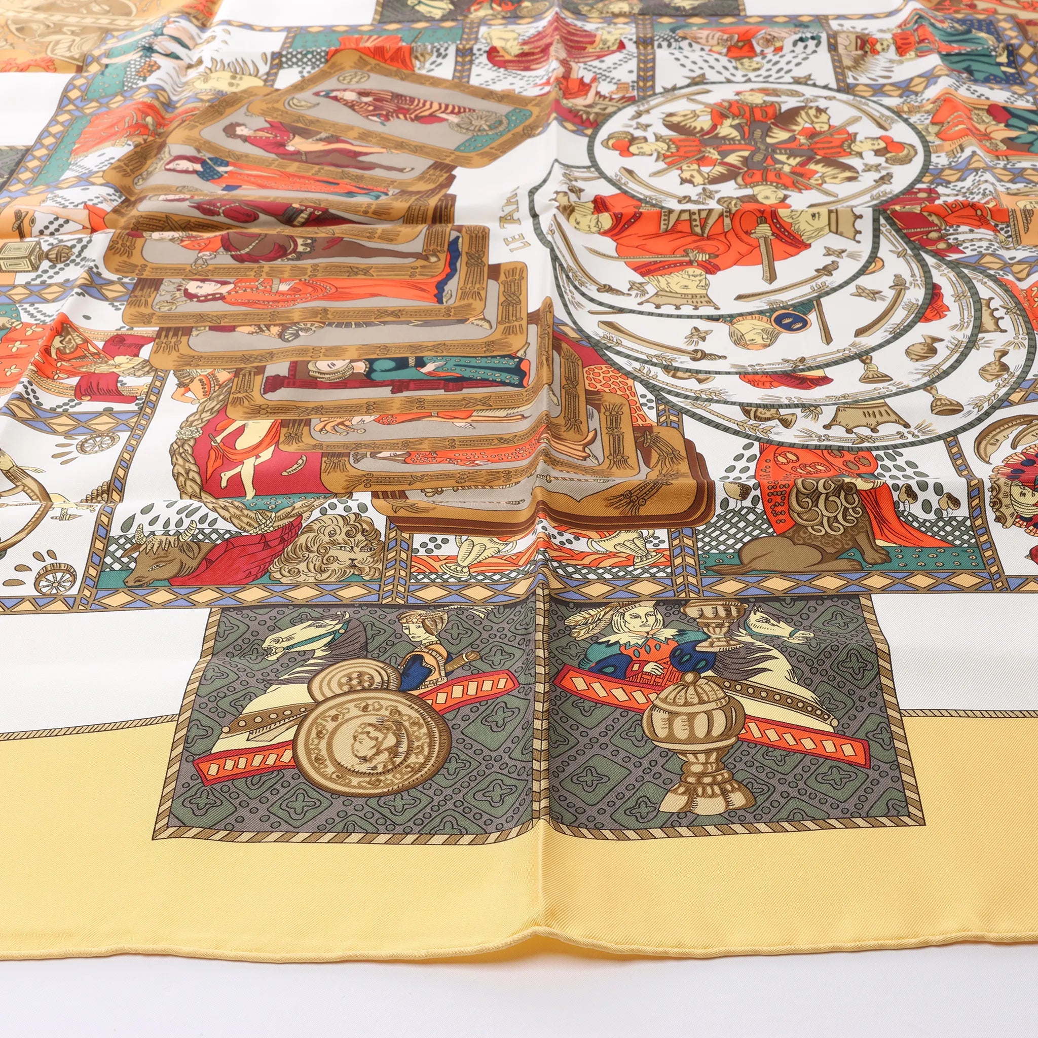 Hermès Carré 90 "LE TAROT" Silk handkerchief in Yellow