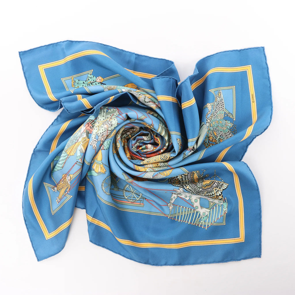 Hermès Carré 90 "LE TEMPS des MARIONNETTES" Silk handkerchief in Blue