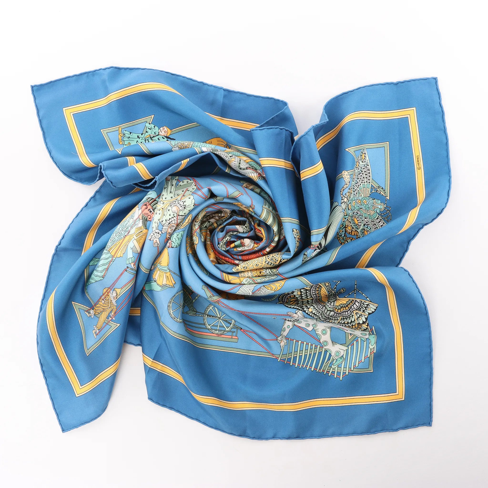 Hermès Carré 90 "LE TEMPS des MARIONNETTES" Silk handkerchief in Blue