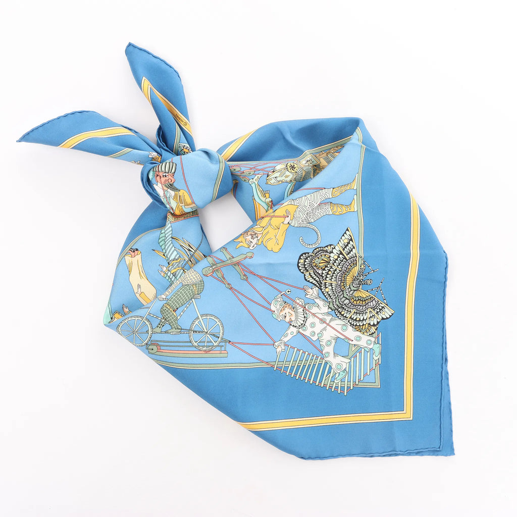 Hermès Carré 90 "LE TEMPS des MARIONNETTES" Silk handkerchief in Blue
