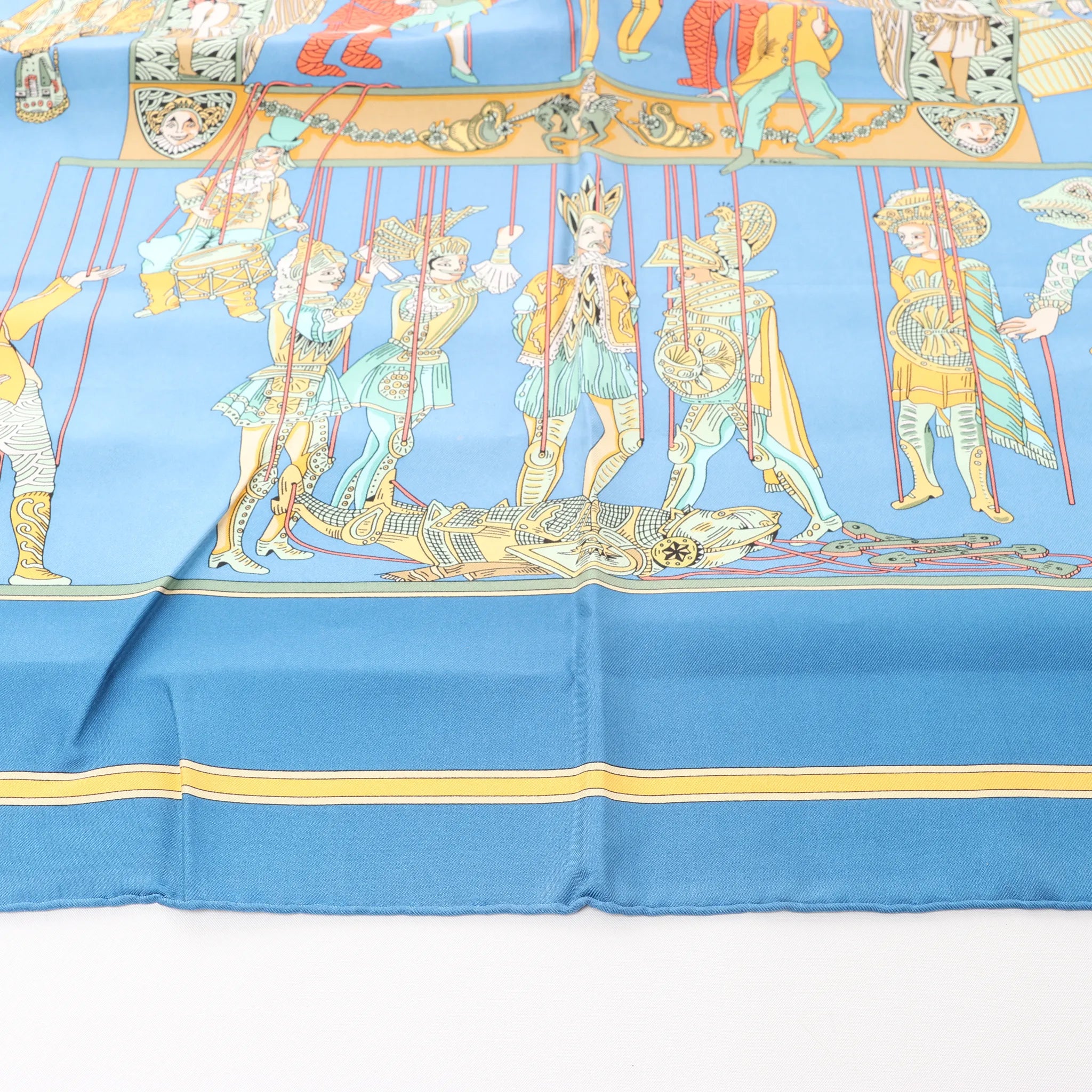 Hermès Carré 90 "LE TEMPS des MARIONNETTES" Silk handkerchief in Blue