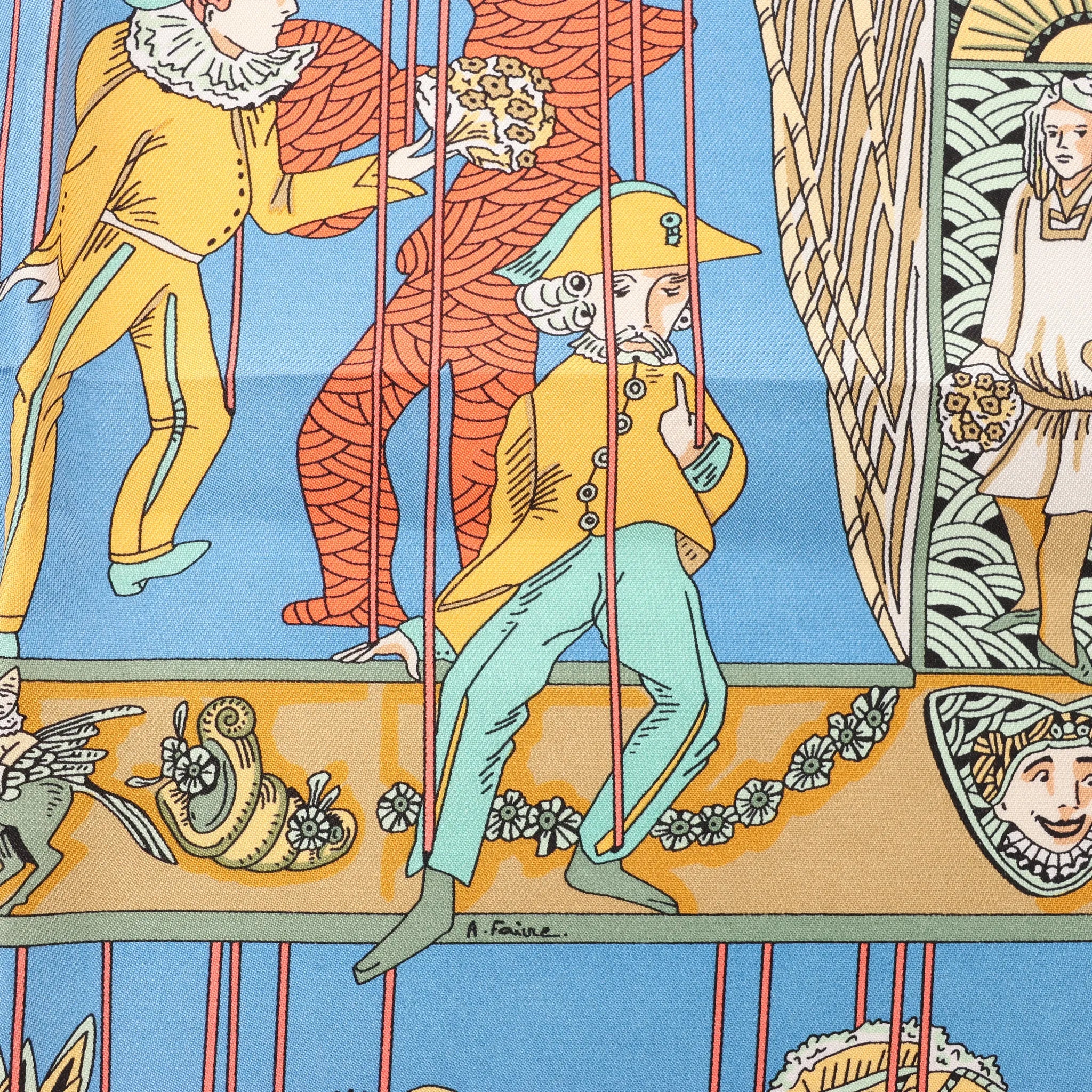 Hermès Carré 90 "LE TEMPS des MARIONNETTES" Silk handkerchief in Blue