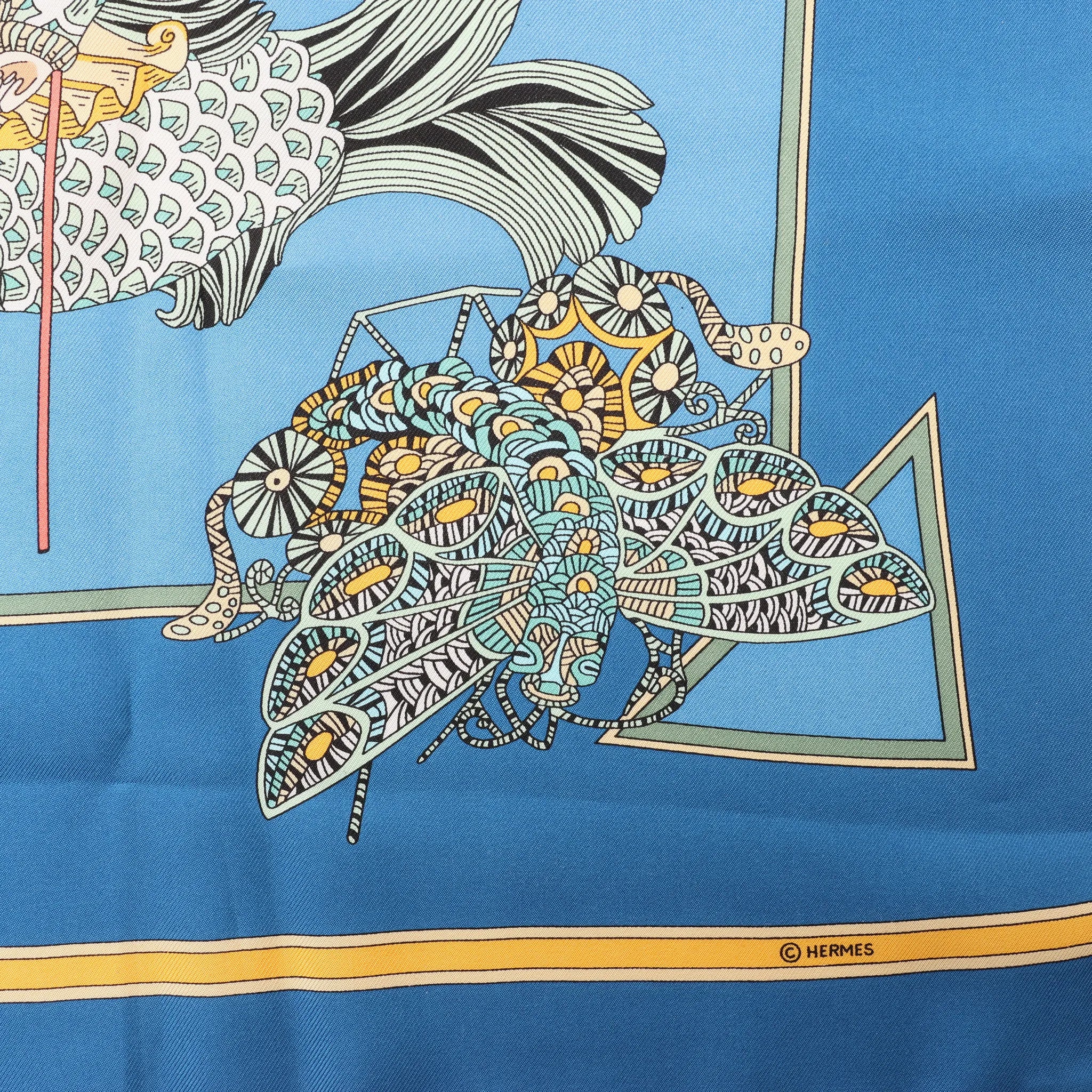 Hermès Carré 90 "LE TEMPS des MARIONNETTES" Silk handkerchief in Blue