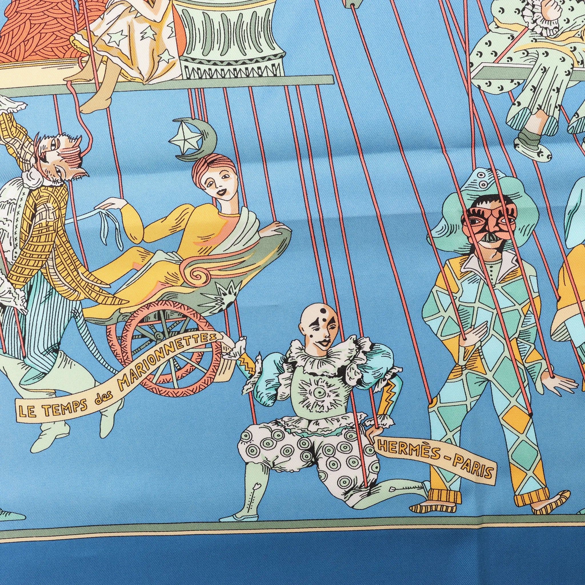 Hermès Carré 90 "LE TEMPS des MARIONNETTES" Silk handkerchief in Blue