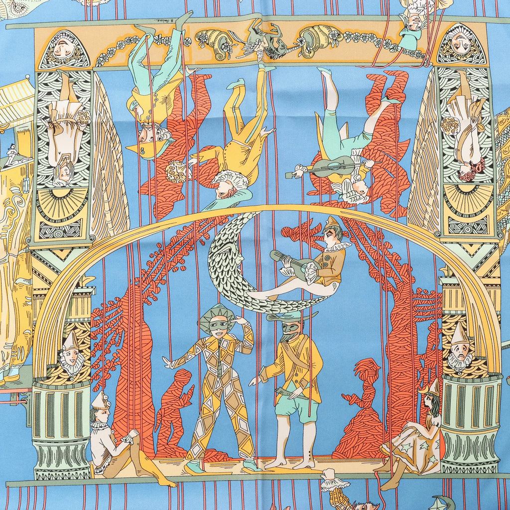 Hermès Carré 90 "LE TEMPS des MARIONNETTES" Silk handkerchief in Blue