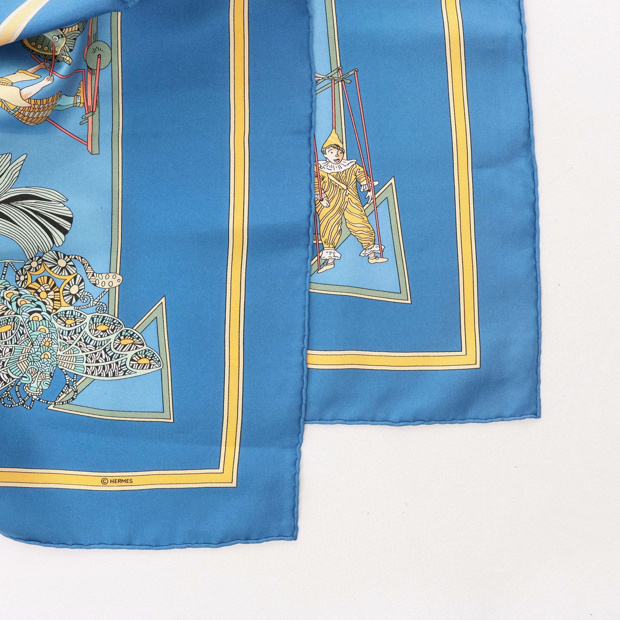Hermès Carré 90 "LE TEMPS des MARIONNETTES" Silk handkerchief in Blue