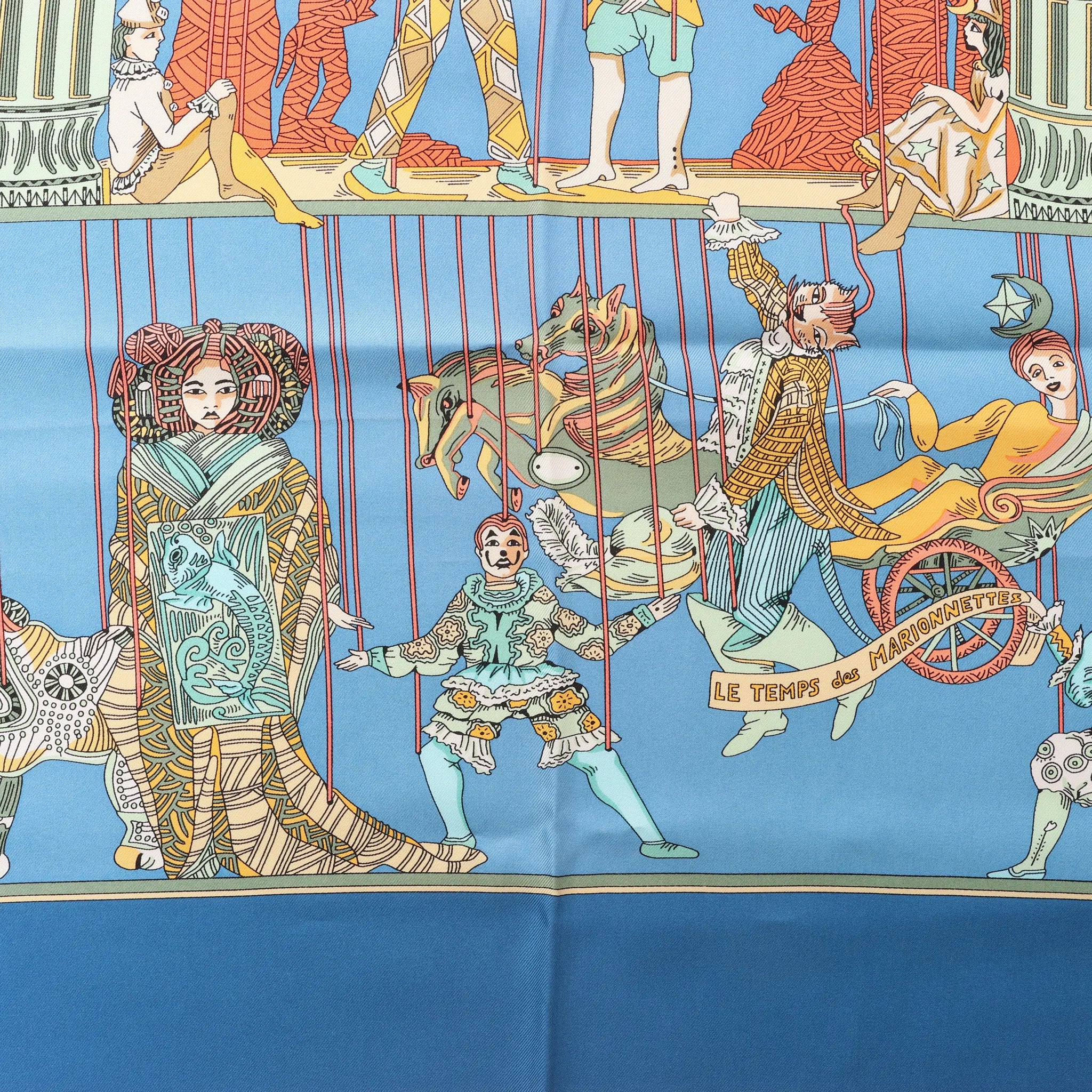 Hermès Carré 90 "LE TEMPS des MARIONNETTES" Silk handkerchief in Blue