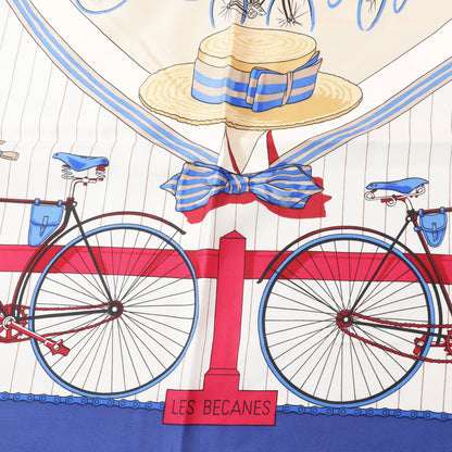 Hermès Carré 90 „LES BECANES“ Seidentaschentuch in Blau x Weiß