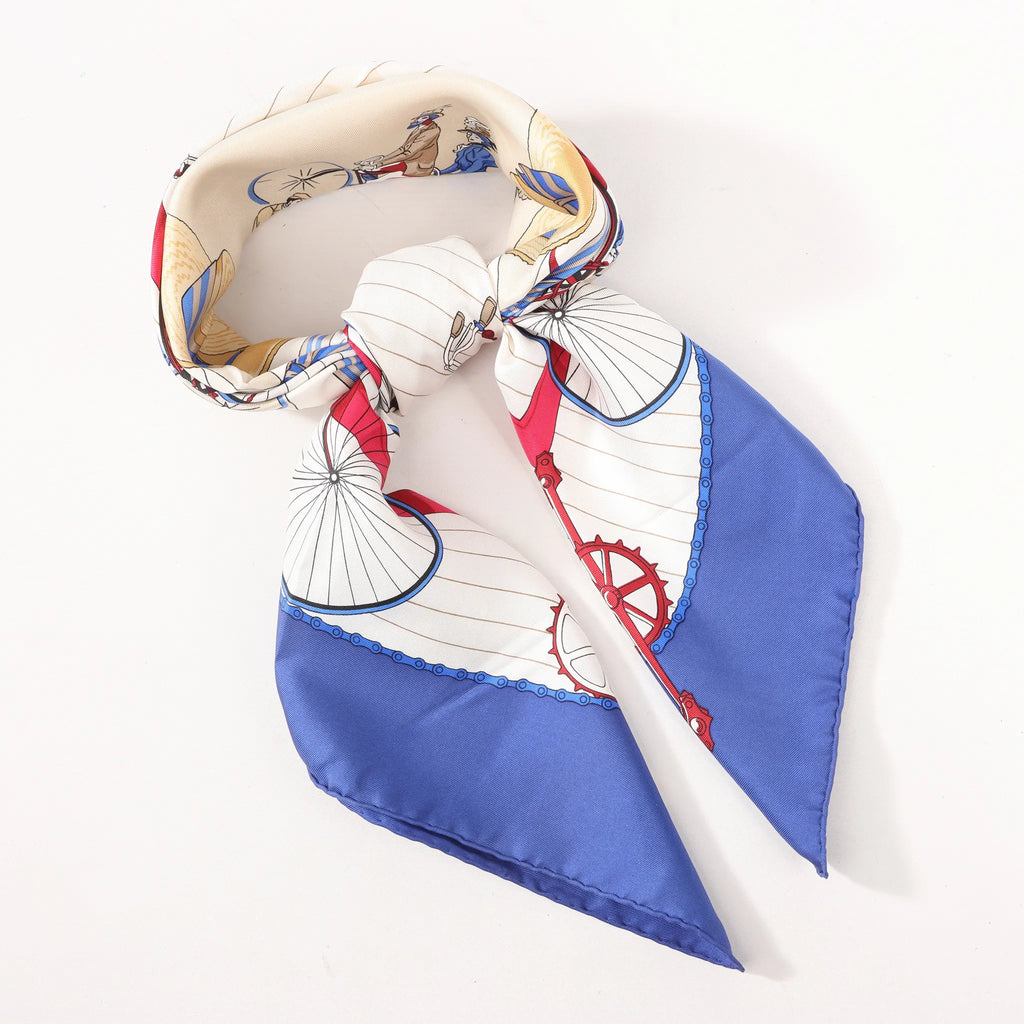 Hermès Carré 90 "LES BECANES" Silk handkerchief in Blue x White