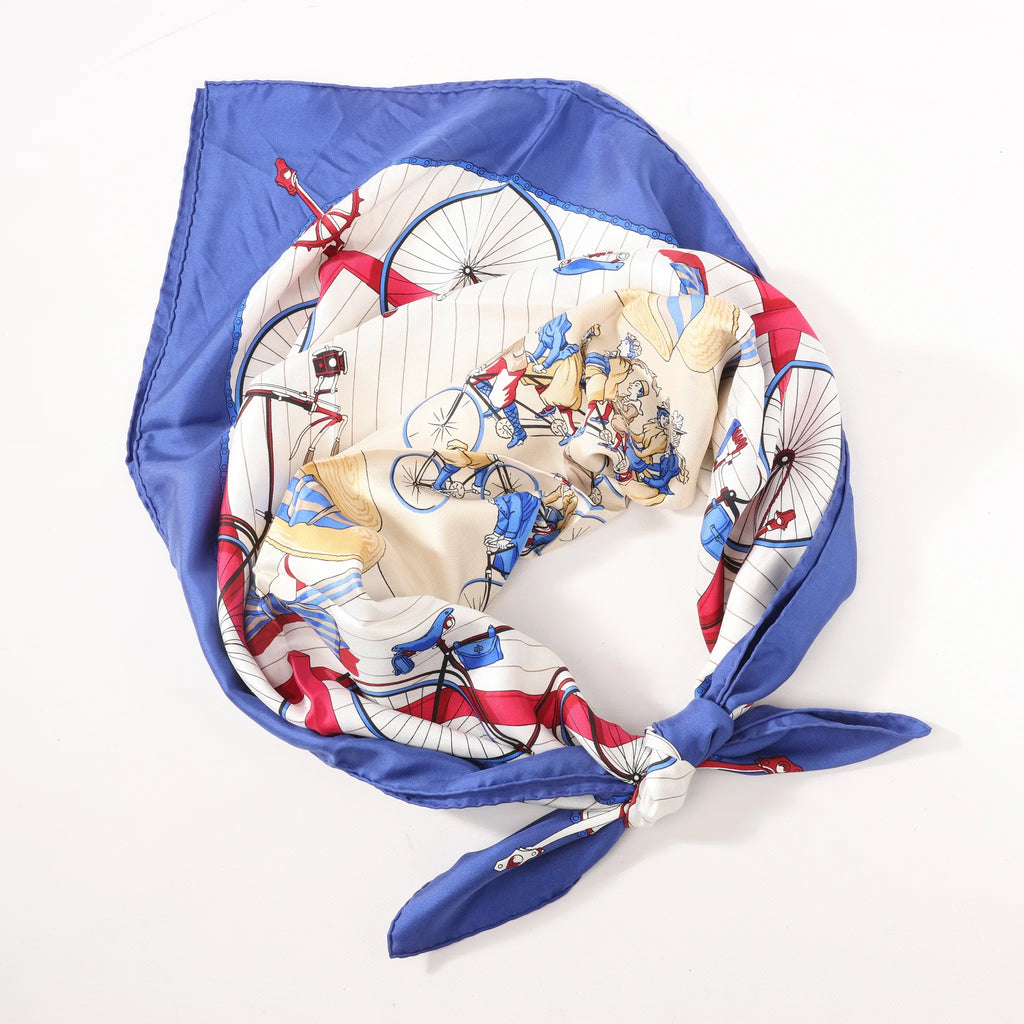 Hermès Carré 90 "LES BECANES" Silk handkerchief in Blue x White