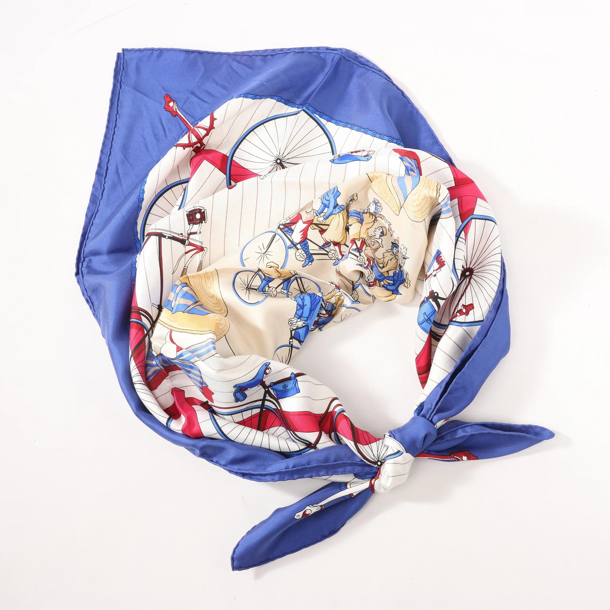 Hermès Carré 90 "LES BECANES" Silk handkerchief in Blue x White