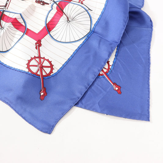 Mouchoir en soie Hermès Carré 90 « LES BECANES » bleu et blanc