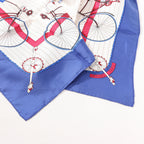 Hermès Carré 90 "LES BECANES" Silk handkerchief in Blue x White