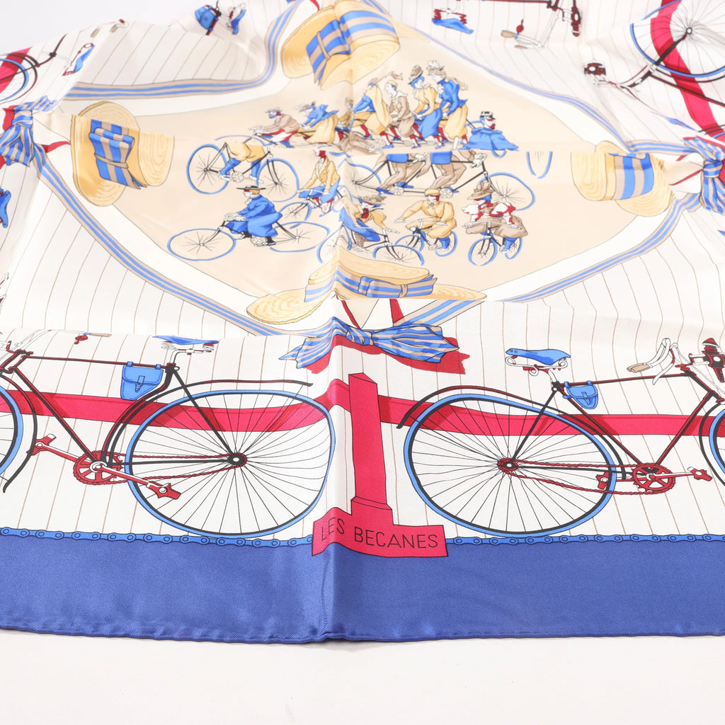 Hermès Carré 90 "LES BECANES" Silk handkerchief in Blue x White