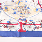 Hermès Carré 90 "LES BECANES" Silk handkerchief in Blue x White