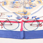 Hermès Carré 90 "LES BECANES" Silk handkerchief in Blue x White