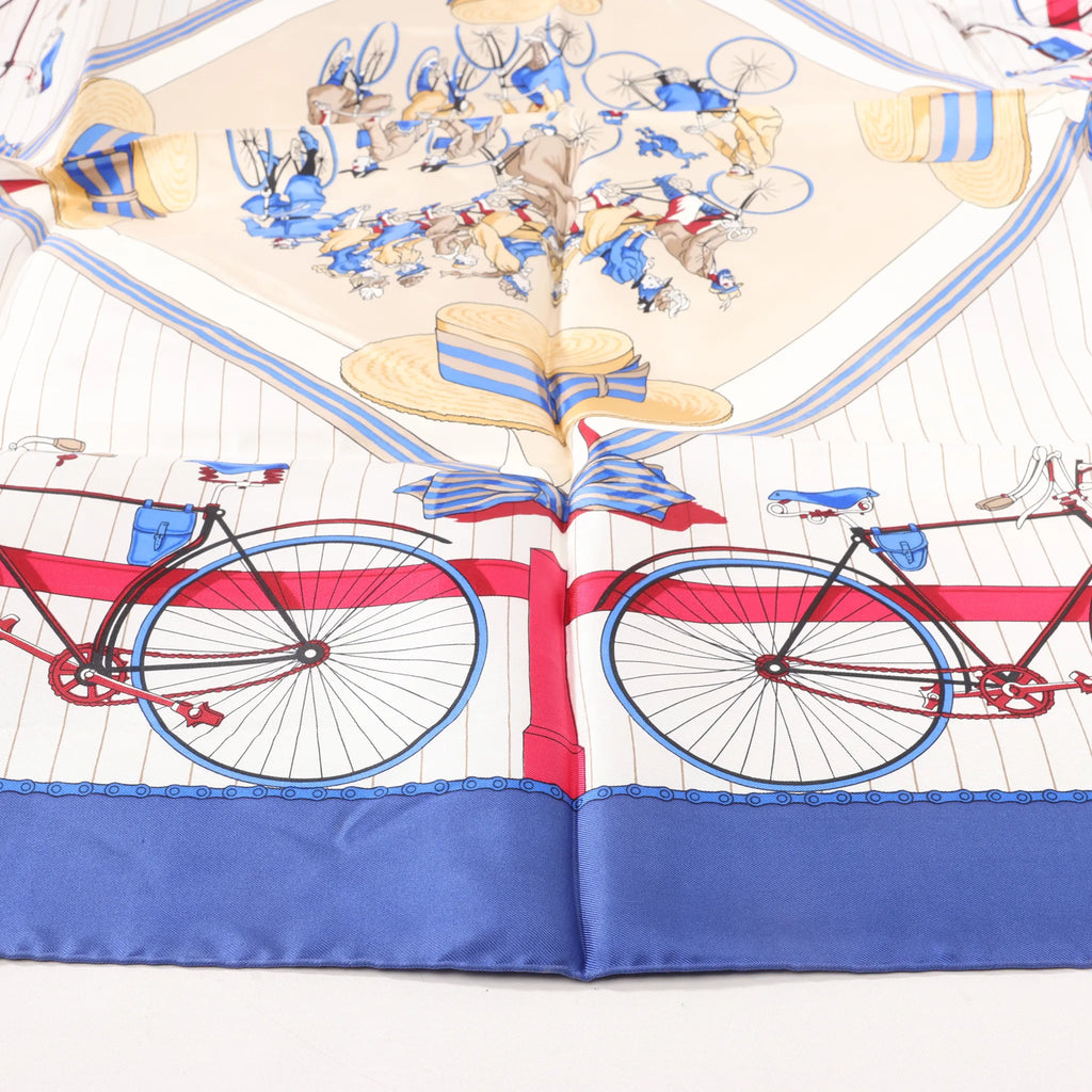 Hermès Carré 90 "LES BECANES" Silk handkerchief in Blue x White