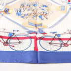 Hermès Carré 90 "LES BECANES" Silk handkerchief in Blue x White