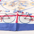 Hermès Carré 90 "LES BECANES" Silk handkerchief in Blue x White