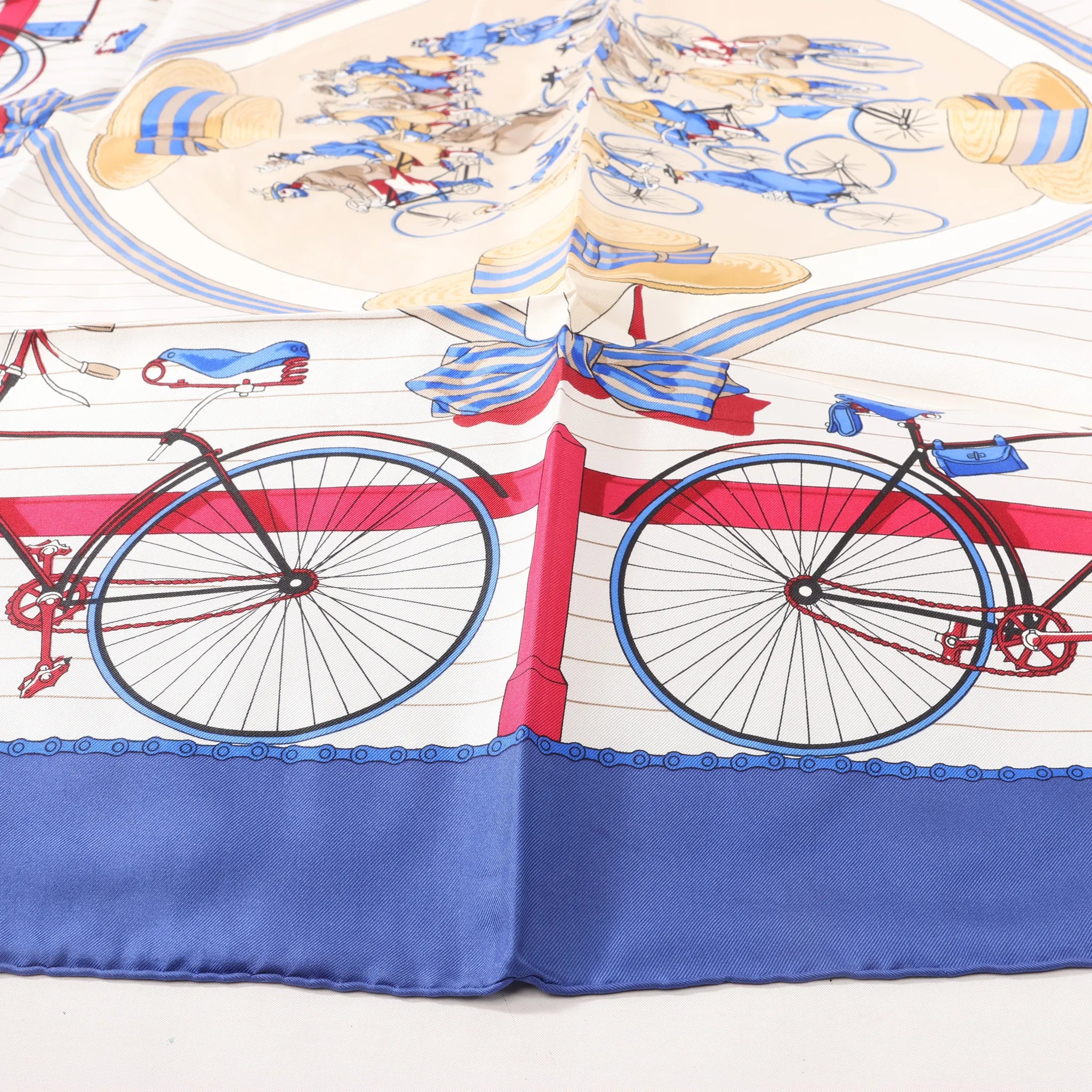 Hermès Carré 90 "LES BECANES" Silk handkerchief in Blue x White