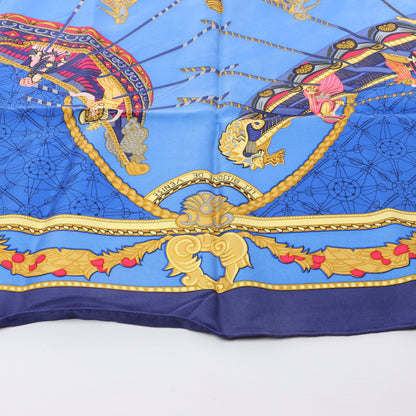 Hermès Carré 90 "LES BISSONE DE VENISE" 100% Silk Scarf in Blue