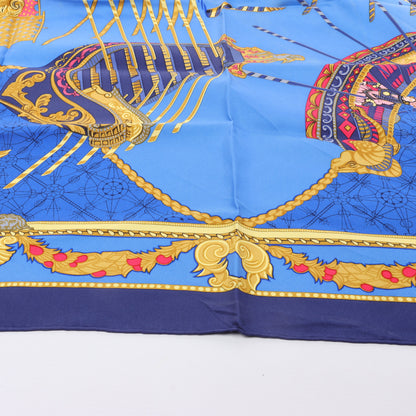 Hermès Carré 90 "LES BISSONE DE VENISE" 100% Silk Scarf in Blue