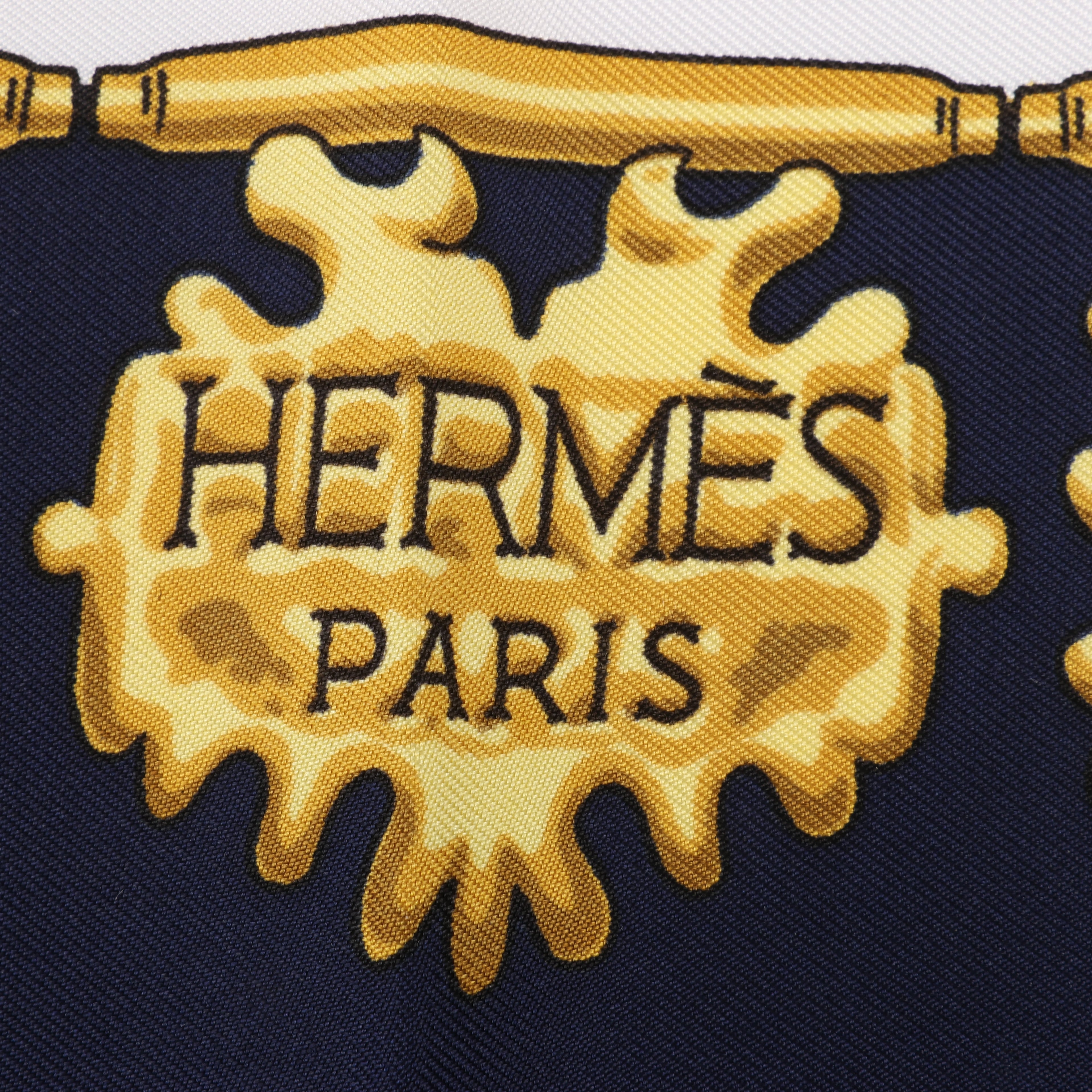 Hermès Carré 90 "LES CAVALIERS D'OR" Silk handkerchief in Navy Blue