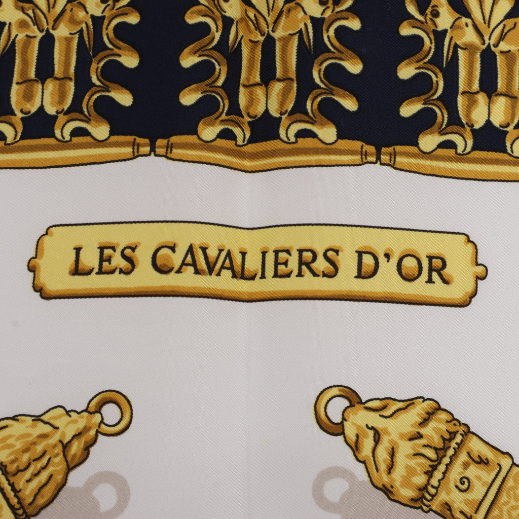 Hermès Carré 90 "LES CAVALIERS D'OR" Silk handkerchief in Navy Blue