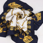 Hermès Carré 90 "LES CAVALIERS D'OR" Silk handkerchief in Navy Blue